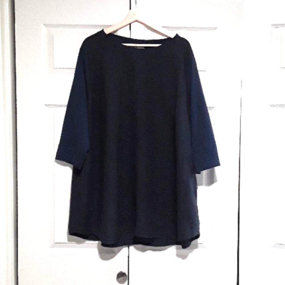 Flax tunic - linen - 3/4 sleeves - Navy blue - Size XL